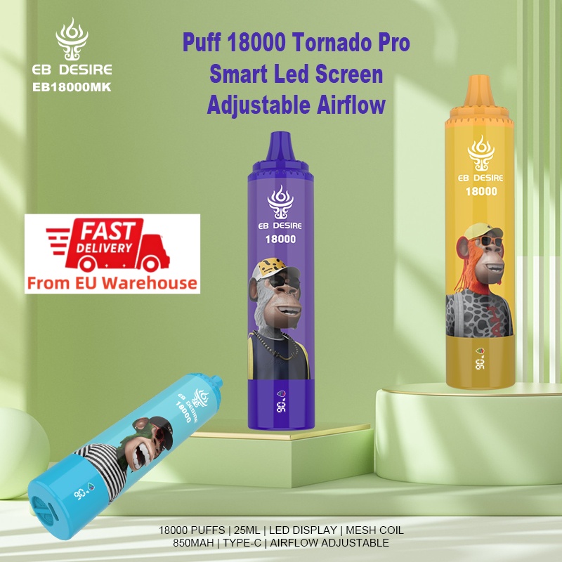 EB DESIRE vape puff 18k 18000 puffs vapes disposable puff 15k 15000 20K tornado pro vaper e zigarette eu warehouse digital screen vapers 25ml pod device 850mAh battery