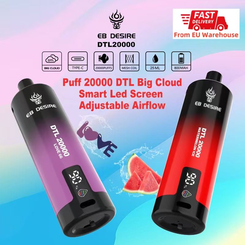 EB DESIRE vapen puff 20k 20000 puffs vape disposable cigarettes big cloud DTL shisha e zigarette eu warehouse stock LED screen vaper 25ml pods vapes 800mAh battery vap